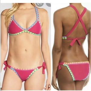 PLATINUM NWT $84 MAGENTA CROCHET TRIM BIKINI TOP